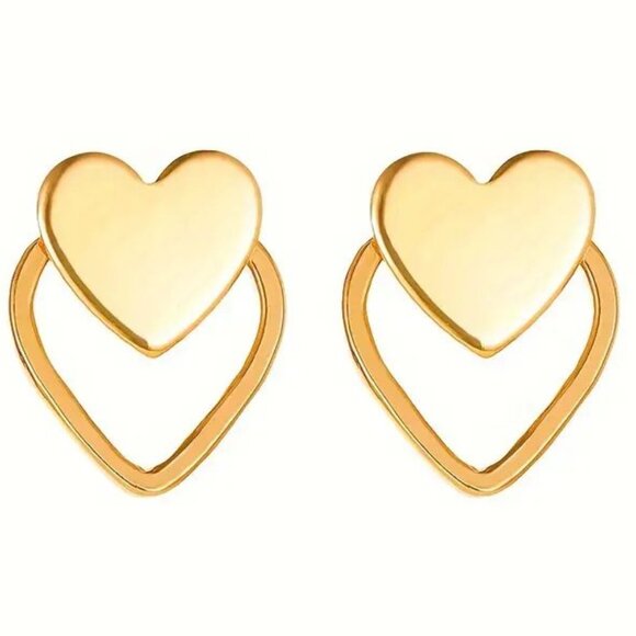 ⭐ NWT Gold Chic Double-Layer Heart Stud Earrings - Picture 1 of 2
